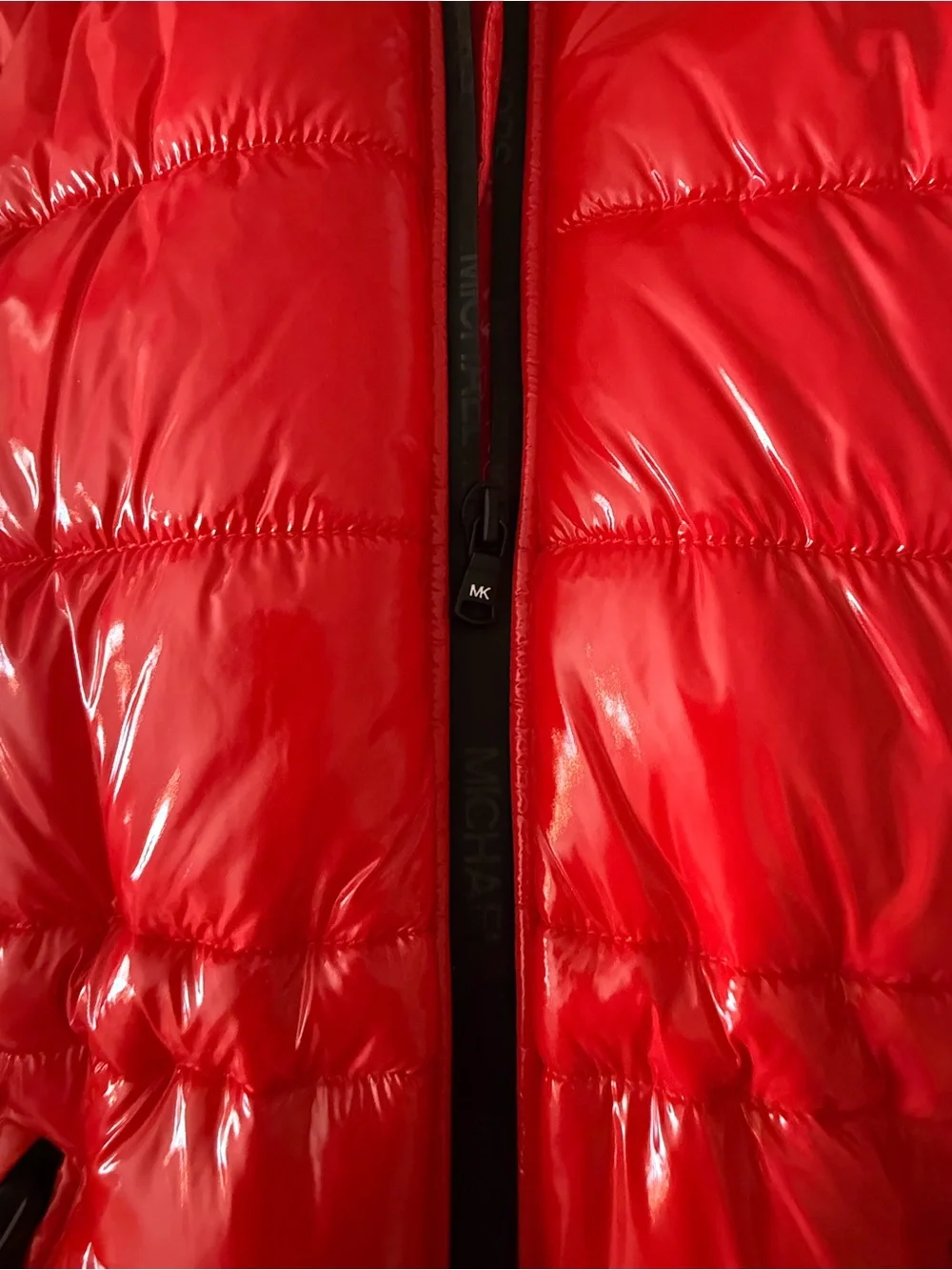 Michael Kors Glossy Red Puffer Vest with Removable Hoodie - Size Small